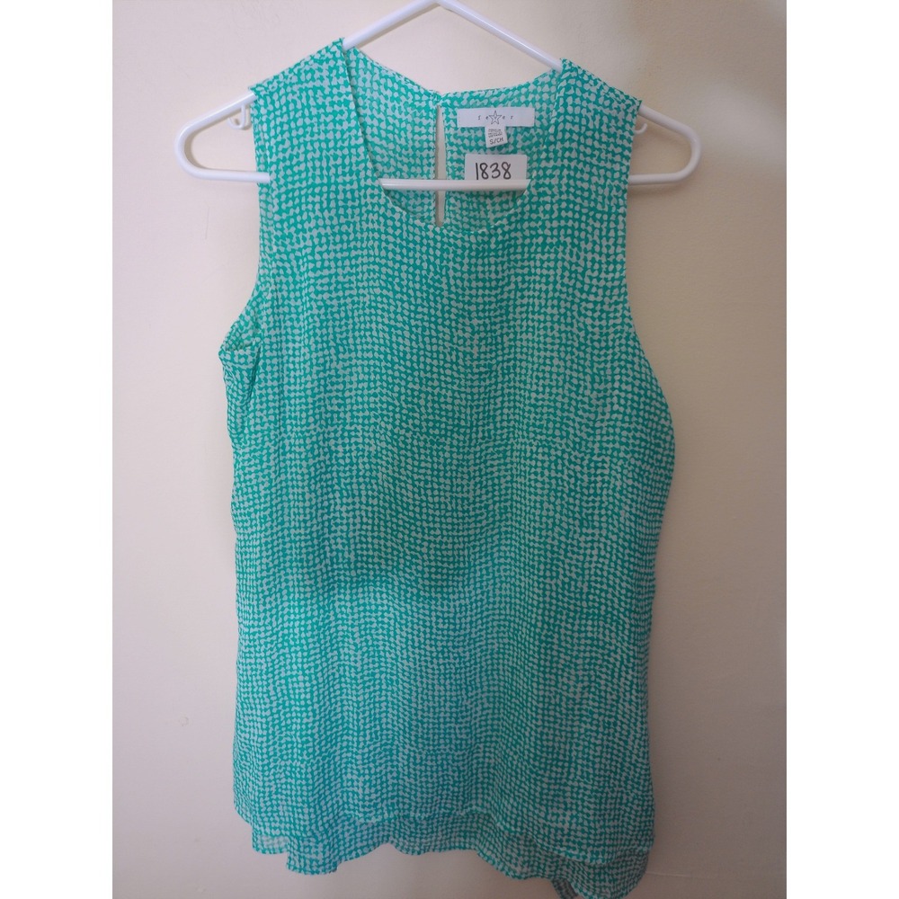 Fever Sleeveless Blouse Womens Small Teal White Geometric Layered Airy Top